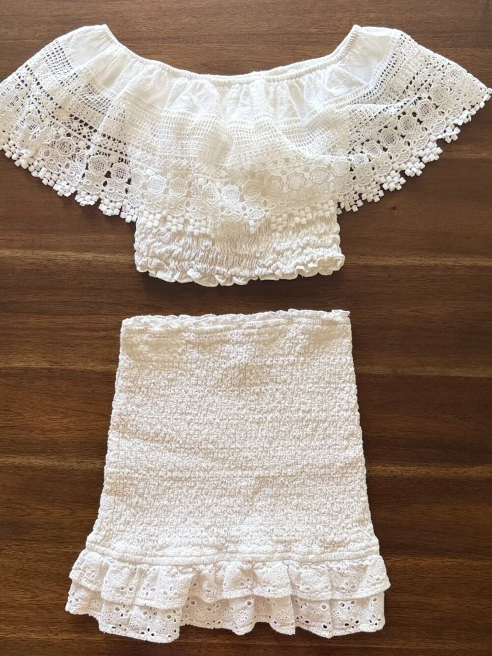 Bundle – West of Melrose Smocked Skirt & White Lace Top